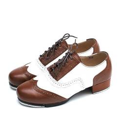 Unisex Steppschuhe Tanzschuhe für Stepptanz Jazz Tap Dance Schuhe Steppschuhe für Mädchen Jungen Steppschuhe zum Schnüren Leder Material Steppschuhe,für Damen Mädchen Erwachsene Unisex von LuminescentDream