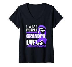 Damen Ich trage Lila für Opa Lupus Awareness T-Shirt mit V-Ausschnitt von Lupus Awareness Support Strength Apparel Gifts