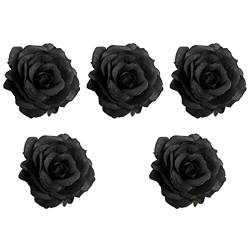 Lurrose 5 Stück 10 cm Stoffblumen-Brosche für Braut, lebensechte Rose, Corsage Blumen, Haarspange, Kleid für Hochzeit (schwarz) von Lurrose