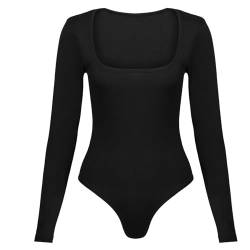 Lusofie Body Damen mit Langen ärmeln Shapewear für Damen Quadratischem Ausschnitt Damen Body Frühling Sommer Stretch-Body Hemd Body Shaper Damen (Schwarz, S) von Lusofie