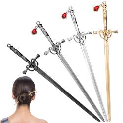 Lusofie Haarnadel Schwert 4 Stück Schwertform Elegant Haarstäbchen Aus Metall Chinesische Haarnadel Haar Stäbchen Vintage Antike Haarstab Für Mädchen Damen Frauen Mit Langem Lockigem Haar von Lusofie