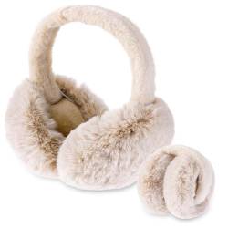 Lusofie Ohrenwärmer Damen Faltbar Earmuffs Kunstfell Warme Ohrenschützer Faltbar Damen Niedliche Plüsch Warme Ohrschützer Winter Ohrwärmer Fahrrad Damen Ohrschutz Erwachsene (Beige) von Lusofie