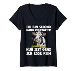 Damen Ich bin Second Hand Vegetarier, Lustig Männer Sprüche Fun T-Shirt mit V-Ausschnitt von Lustig Witzig Spruch Herren Damen