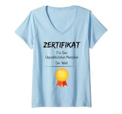 Damen Zertifikat Für Den Unpünktlichsten Menschen Der Welt, Lustig T-Shirt mit V-Ausschnitt von Lustig Witzig Spruch Herren Damen