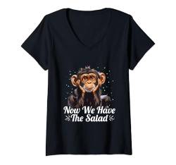 Damen Now We Have The Salad Denglish Lustig Affe Spruch T-Shirt mit V-Ausschnitt von Lustige Denglish Sprüche Kleidung