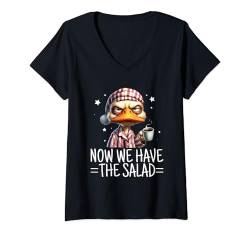 Damen Now We Have The Salad Denglish Lustig Ente Kaffee Humor T-Shirt mit V-Ausschnitt von Lustige Denglish Sprüche Kleidung