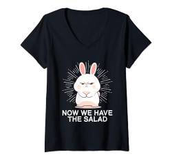 Damen Now We Have The Salad Denglish Lustig Hase Humor Spruch T-Shirt mit V-Ausschnitt von Lustige Denglish Sprüche Kleidung