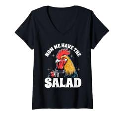 Damen Now We Have The Salad Denglish Lustig Huhn Kaffee Spruch T-Shirt mit V-Ausschnitt von Lustige Denglish Sprüche Kleidung