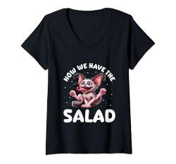 Damen Now We Have The Salad Denglish Lustig Katze Statement T-Shirt mit V-Ausschnitt von Lustige Denglish Sprüche Kleidung