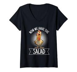 Damen Now We Have The Salad Denglish Witzig Huhn Salat Spruch T-Shirt mit V-Ausschnitt von Lustige Denglish Sprüche Kleidung