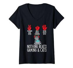 Damen Katze Gamer Videospiele Katze Gaming T-Shirt mit V-Ausschnitt von Lustige Gaming Katzen Designs & Gamer Bekleidung