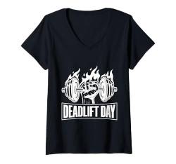 Damen Powerlifting Bodybuilder Deadlift Day Gym T-Shirt mit V-Ausschnitt von Lustige Gewichtheber Shirts Für Männer Frauen