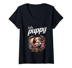 Damen Niedliche Baby Hunde Kinderwagen Kinder Hund Welpe T-Shirt mit V-Ausschnitt von Lustige Hündchen Kleine Hunde