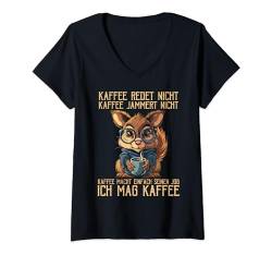 Damen Kaffee Redet Nicht Kaffee Jammert Nicht Spruch Eichhörnchen T-Shirt mit V-Ausschnitt von Lustige Kaffee Sprüche Coffee Statement Shop