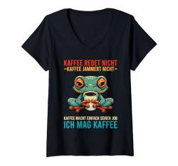 Damen Kaffee Redet Nicht Kaffee Jammert Nicht Spruch Frosch T-Shirt mit V-Ausschnitt von Lustige Kaffee Sprüche Coffee Statement Shop