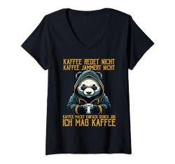 Damen Kaffee Redet Nicht Kaffee Jammert Nicht Spruch Pandas Panda T-Shirt mit V-Ausschnitt von Lustige Kaffee Sprüche Coffee Statement Shop