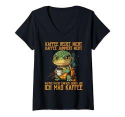 Damen Kaffee Redet Nicht Kaffee Jammert Nicht Spruch Teddy-Bär T-Shirt mit V-Ausschnitt von Lustige Kaffee Sprüche Coffee Statement Shop