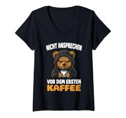 Damen Nicht Ansprechen Vor Dem Ersten Kaffee Spruch Teddy-Bär T-Shirt mit V-Ausschnitt von Lustige Kaffee Sprüche Coffee Statement Shop