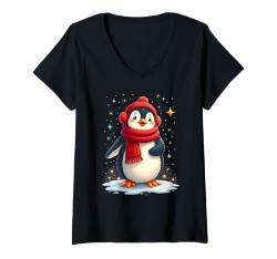 Damen Süßer Pinguin Weihnachtsoutfit Weihnachten Pinguine T-Shirt mit V-Ausschnitt von Lustige Pinguine Weihnachten Outfit Shop