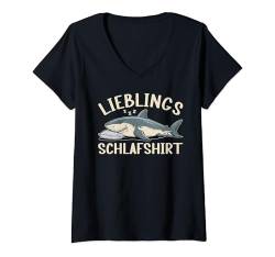 Damen Offizielles Schlafshirt Lustiger Hai Pyjama Schlafanzug T-Shirt mit V-Ausschnitt von Lustige Schlafmütze Langschläfer Nachthemd