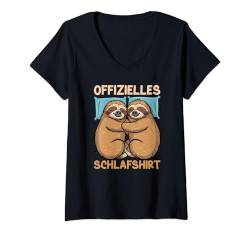 Damen Offizielles Schlafshirt Lustiges Faultier Pyjama Schlafanzug T-Shirt mit V-Ausschnitt von Lustige Schlafmütze Langschläfer Nachthemd