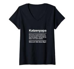 Damen Katzenpapa T-Shirt mit V-Ausschnitt von Lustige Shirts & Geschenke