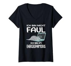 Damen Ich Bin Nicht Faul Ich Bin Im Energiesparmodus Ironie T-Shirt mit V-Ausschnitt von Lustige Sprüche Fun Outfits Ironie Sarkasmus