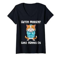 Damen Ironisch Geschenke Katze Morgenmuffel Müde Büro Humor Faul T-Shirt mit V-Ausschnitt von Lustige Tshirt Humor Sarkasmus Ironisch Witzig