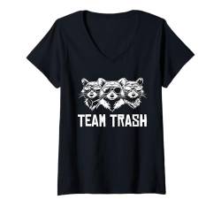 Damen Team Trash Waschbär Outfit Müll Abfall Waschbären Design T-Shirt mit V-Ausschnitt von Lustige Waschbär Grafik Illustration Team Trash