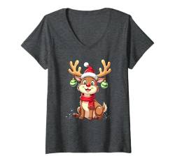 Damen Lustiges Rentier Weihnachten Kinder Jungen Mädchen Familie T-Shirt mit V-Ausschnitt von Lustige Weihnachten - Design Shop