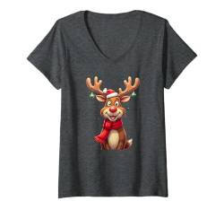 Damen Lustiges Rentier Weihnachten Kinder Jungen Mädchen Familie T-Shirt mit V-Ausschnitt von Lustige Weihnachten - Design Shop