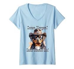 Damen Rottweiler Hund Guten Morgen Ganz dünnes Eis Damen Cowboy T-Shirt mit V-Ausschnitt von Lustiger Spruch Geschenkidee Kaffee