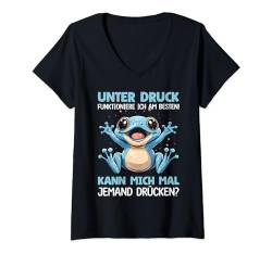Damen Unter Druck Funktioniere Ich Am Besten Frösche Süßes Frosch T-Shirt mit V-Ausschnitt von Lustiger Spruch Witzige Umarmung Frosch Shop