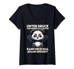 Damen Unter Druck Funktioniere Ich Am Besten Pandas Süßes Panda T-Shirt mit V-Ausschnitt von Lustiger Spruch Witzige Umarmung Panda Shop
