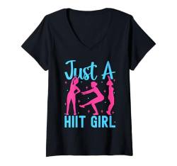 Damen Fitness-Fanatiker Just A Hiit Girl Calisthenics Gym T-Shirt mit V-Ausschnitt von Funny Saying Workout Shirts Burpees Shirts