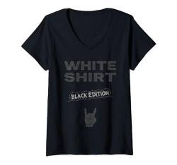 Damen Sarkasmus Black Edition: White T-Shirt mit V-Ausschnitt von Lustiges Black Edition Shirt