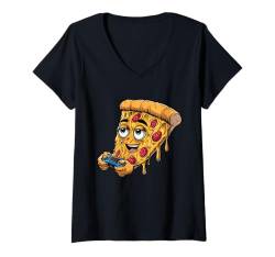 Damen Lustiges Fast Food Gamer Burger Gaming Pizza Zocken Zocker T-Shirt mit V-Ausschnitt von Lustiges Gaming Fast Food Kostüm Pommes Taco Essen