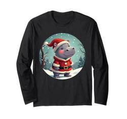 Niedliches Mood Deng Weihnachten Outfit Baby Nilpferd Hippo Langarmshirt von Lustiges Nilpferd Weihnachtsoutfit Moo Deng Kinder