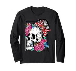 Damen Totenkopf Bandana Stirnband Floral Halloween Totenkopf Langarmshirt von Lustiges Totenkopf-Halloween-Skelett für Frauen