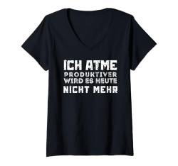 Damen Witzige Geschenke Arbeit Faul Büro Funny Sprüche Sarkasmus T-Shirt mit V-Ausschnitt von Lustiges Tshirt Witzig Humor Faulenzer Faul Fun