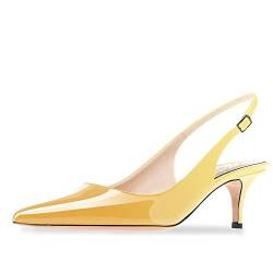 Damen Lackleder Spitzen Zehen Basic bequeme Kitten Heel Slingback Pumps Schuhe Gelb Größe 38 von Lutalica W