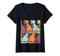 Damen Retro Australian Shepherd Dog 60er Jahre Stil T-Shirt mit V-Ausschnitt von LuvShepherdMal