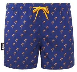 Luvanni Badehose für Herren Schnelltrocknende Badeshorts 22-24v2 mit Kordelzug Beachshorts Boardshorts Schwimmhose Männer mit Muster Insel Palm Plamen Blau Orange L von Luvanni