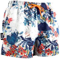 Luvanni Badehose für Herren Schnelltrocknende Badeshorts 29v2 mit Kordelzug Beachshorts Boardshorts Schwimmhose Männer mit Muster Blätter Jungle Blatt Blumen Tropisch L von Luvanni