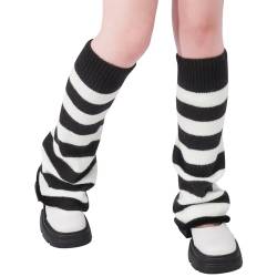 Lose Gestrickte Beinwärmer für Damen Lolita Leg Warmers Winter Stulpen Y2K Beinstulpen Lange Socken 80er Harajuku Stiefel-Manschettenwärmer für Damen Mädchen Cosplay Halloween Schwarz/Weiß Gestreift von Lvefyti