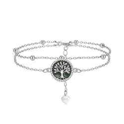 Lydreewam Lebensbaum Armband für Damen 925 Sterling Silber Grün Emaille Doppel Baum des Lebens Armkette mit Kugeln, verstellbare 17+4cm von Lydreewam