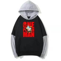 Lzrong One Punch Man Saitama Kapuzenpullover Anime Gedruckt Gefälschtes zweiteiliges Sweatshirt Kapuzenpullis Unisex Beiläufige Art Weise Hoodie von Lzrong