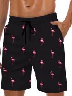 Lzzidou Herren-Badehose, Netzfutter, schnell trocknende Boardshorts, Flamingo-schwarz, 3XL von Lzzidou