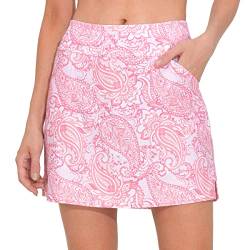 M MOTEEPI Tennisrock Damen 16'' Skort Damen Rock Mit Hose Drunter Skirt Mit 4 Taschen Golfrock Sportrock Damen Hohe Taille Sommer Röcke Innerer Kurzer Hose Kristall-Rosa XS von M MOTEEPI