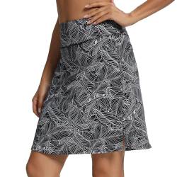 M MOTEEPI Tennisrock Damen 20'' Knielang Rock Mit Hose Drunter Damen Hohe Taille Hosenrock Skort Skirt for Women Golfrock Sportrock Midi Rock Damen Sommer Mit Taschen Innenshorts Schwarzes Blatt M von M MOTEEPI